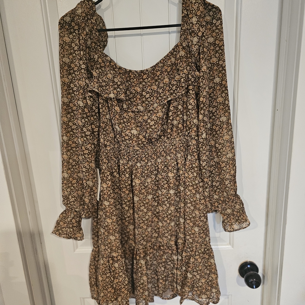 Bohme Lotte Mini Brown & Tan Long Sleeve Dress Sz L - Picture 2 of 16
